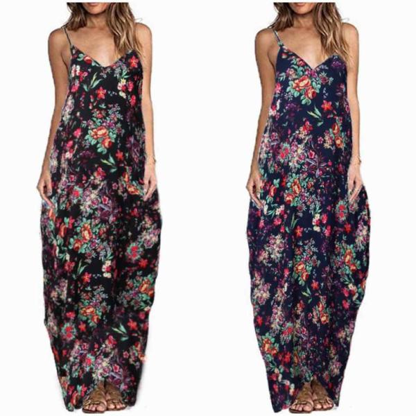 レディース　大きいサイズ　ワンピース　マキシ丈　ボタニカル柄　花柄　春　夏　カジュアル　キュート　可愛い　フェミニン　きれいめ　上品　エレガント　おしゃれ　お出かけ　デイリー　普段着　ネイビー　ブラック　ホワイト　S　M　L　XL　2XL　3XL　サイズ　送料無料