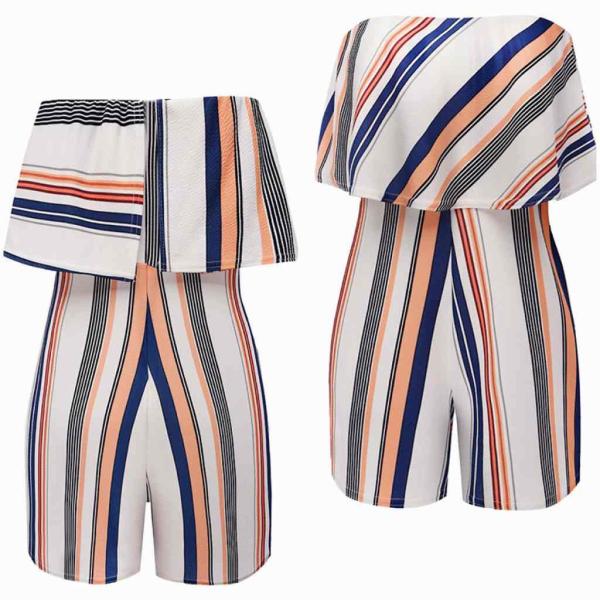レディース　サロペット　オールインワン　オフショルダー　ストライプ　パンツ　ボーダー　ボトムス　カジュアル　キュート　可愛い　フェミニン　おしゃれ　お出かけ　デイリー普段着　セクシー　春　夏　海　ホワイト　XS　S　M　L　XL　2XL　3XL　サイズ　送料無料