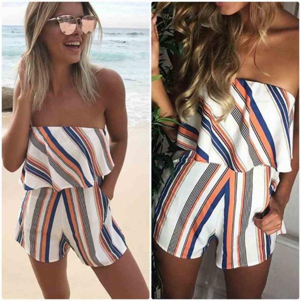 レディース　サロペット　オールインワン　オフショルダー　ストライプ　パンツ　ボーダー　ボトムス　カジュアル　キュート　可愛い　フェミニン　おしゃれ　お出かけ　デイリー普段着　セクシー　春　夏　海　ホワイト　XS　S　M　L　XL　2XL　3XL　サイズ　送料無料