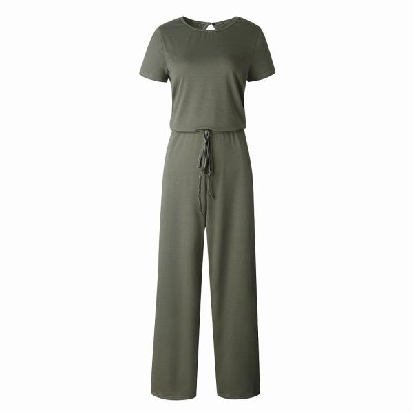 レディース　オールインワン　サロペット　半袖　ロングパンツ　無地　カジュアル　大人可愛い　キュート　フェミニン　おしゃれ　デイリー　ルームウェア　お出かけ　デート　グレー　オリーブ　ブラック　S　M　L　XL　送料無料