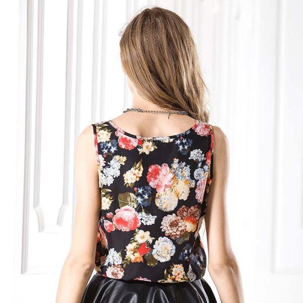レディース　トップス　Tシャツ　カットソー　ノースリーブ　ラウンドネック　クロス　花柄　ドット柄　ハート　チェック　ストライプ　プリント　総柄　カジュアル　大人可愛い　キュート　フェミニン　ホワイト　ネイビー　ブラック　S　M　L　XL　2XL　3XL　送料無料