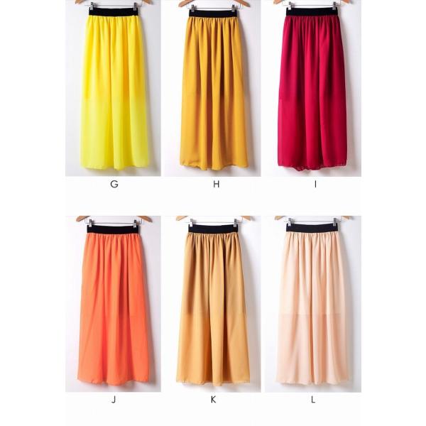 レディース　ボトムス　シフォン　スカート　無地　ミモレ丈　裏地　カジュアル　大人可愛い　キュート　フェミニン　おしゃれ　ホワイト　ブルー　ネイビー　レッド　グリーン　ブラック　イエロー　オレンジ　ブラウン　ピンク　パープル　グレー　F　送料無料