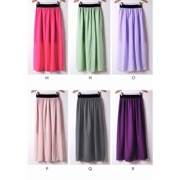 レディース　ボトムス　シフォン　スカート　無地　ミモレ丈　裏地　カジュアル　大人可愛い　キュート　フェミニン　おしゃれ　ホワイト　ブルー　ネイビー　レッド　グリーン　ブラック　イエロー　オレンジ　ブラウン　ピンク　パープル　グレー　F　送料無料