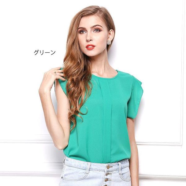 レディース　トップス　Tシャツ　カットソー　キャップスリーブ　クルーネック　無地　カジュアル　大人可愛い　キュート　フェミニン　おしゃれ　デイリー　お出かけ　デート　ブルー　グリーン　イエロー　ピンク　S　M　L　XL　送料無料