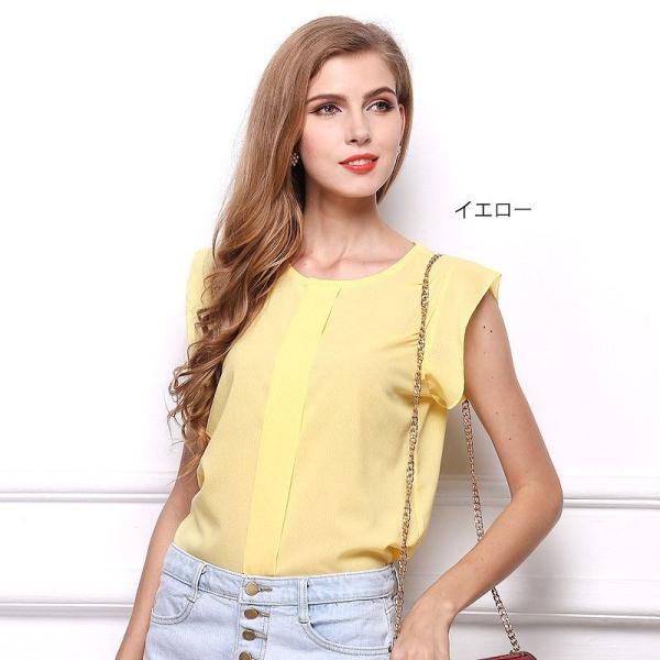 レディース　トップス　Tシャツ　カットソー　キャップスリーブ　クルーネック　無地　カジュアル　大人可愛い　キュート　フェミニン　おしゃれ　デイリー　お出かけ　デート　ブルー　グリーン　イエロー　ピンク　S　M　L　XL　送料無料
