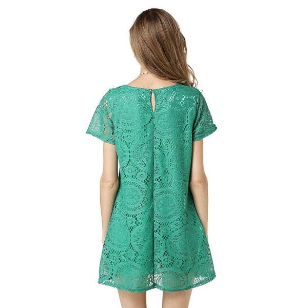レディース　ワンピース　半袖　総レース　クルーネック　膝上丈　無地　カジュアル　セクシー　大人可愛い　キュート　フェミニン　おしゃれ　デイリー　お出かけ　デート　グリーン　ホワイト　レッド　ブラック　ネイビー　S　M　L　XL　2XL　3XL　4XL　送料無料