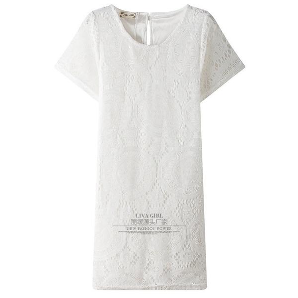 レディース　ワンピース　半袖　総レース　クルーネック　膝上丈　無地　カジュアル　セクシー　大人可愛い　キュート　フェミニン　おしゃれ　デイリー　お出かけ　デート　グリーン　ホワイト　レッド　ブラック　ネイビー　S　M　L　XL　2XL　3XL　4XL　送料無料