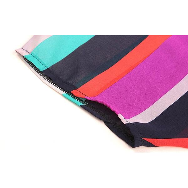 レディース　トップス　Tシャツ　カットソー　シフォン　半袖　ドルマン　クルーネック　ランダムボーダー　カジュアル　大人可愛い　キュート　フェミニン　おしゃれ　デイリー　お出かけ　デート　マルチカラー　S　M　L　XL　2XL　3XL　送料無料