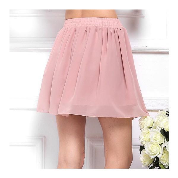 レディース　ボトムス　シフォン　スカート　無地　膝上丈　フレア　裏地　カジュアル　大人可愛い　キュート　ホワイト　ブルー　ブラック　ベージュ　ピンク　グリーン　イエロー　ブラウン　ワイン　オレンジ　ピンク　グレー　パープル　ブラック　F　送料無料