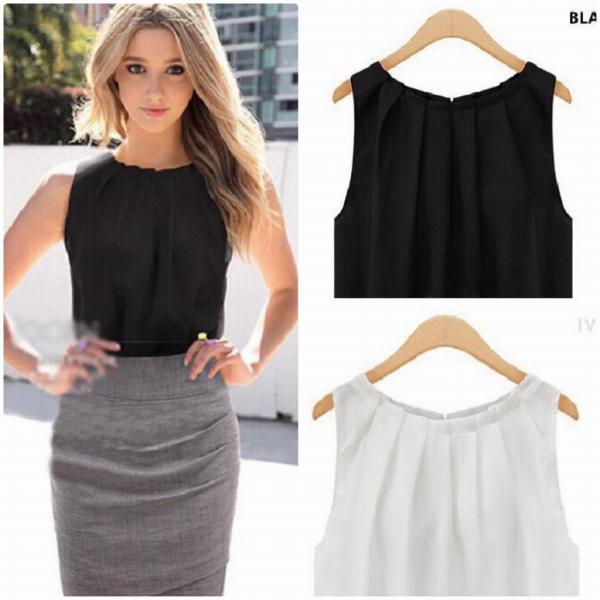 レディース　大きいサイズ　ノースリーブ　ブラウス　タンクトップ　無地　シンプル　トップス　カジュアル　キュート　大人　可愛い　フェミニン　おしゃれ　お出かけ　デイリー　オフィス　普段着　ブラック　ホワイト　S　M　L　XL　2XL　送料無料