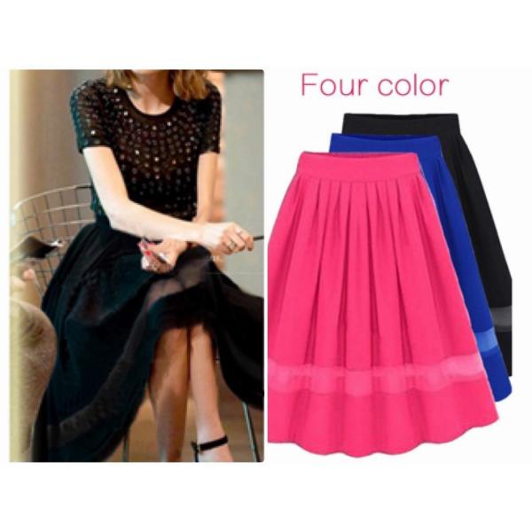 レディース　シフォン　スカート　ハイウエスト　ボトムス　カジュアル　キュート　大人　可愛い　フェミニン　きれいめ　おしゃれ　お出かけ　デイリー　オフィス　普段着　ホワイト　ブラック　ブルー　ピンク　フリーサイズ　ワンサイズ　送料無料