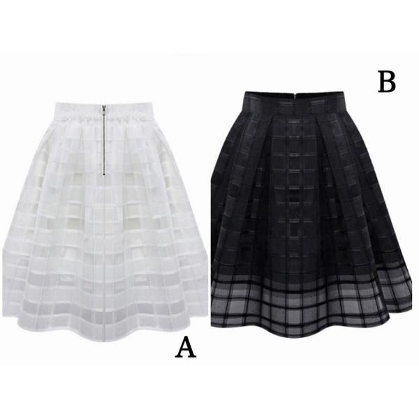 レディース　スカート　ハイウエスト　オーガンジー　透け素材　チェック柄　ボトムス　カジュアル　キュート　大人　可愛い　フェミニン　きれいめ　おしゃれ　お出かけ　デイリー　オフィス　普段着　ブラック　ホワイト　S　M　L　XL　サイズ　送料無料
