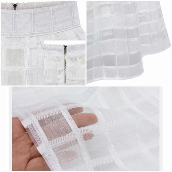 レディース　スカート　ハイウエスト　オーガンジー　透け素材　チェック柄　ボトムス　カジュアル　キュート　大人　可愛い　フェミニン　きれいめ　おしゃれ　お出かけ　デイリー　オフィス　普段着　ブラック　ホワイト　S　M　L　XL　サイズ　送料無料