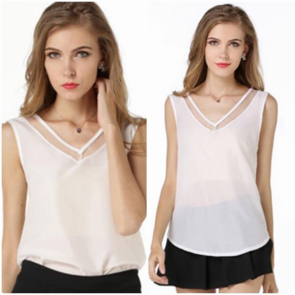 レディース　大きいサイズ　ノースリーブ　タンクトップ　ブラウス　シフォン　透け素材　　夏　春　トップス　カジュアル　キュート　大人　可愛い　フェミニン　おしゃれ　お出かけ　普段着　デイリー　ホワイト　ブラック　S　M　L　XL　2XL　送料無料