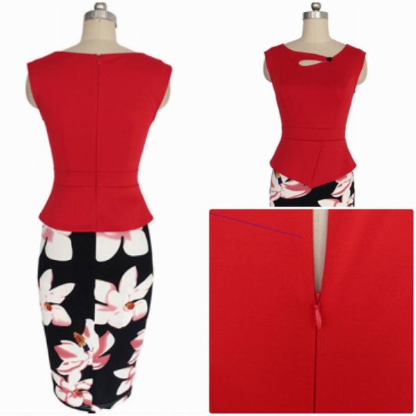 レディース　大きいサイズ　花柄　ノースリーブ　スカート　スリム　タイト　ボトムス　入園式　入学式　卒園式　卒業式　きれいめ　おしゃれ　お呼ばれ　フォーマル　ブルー　ブラック　レッド　イエロー　ピンク　S　M　L　XL　2XL　送料無料