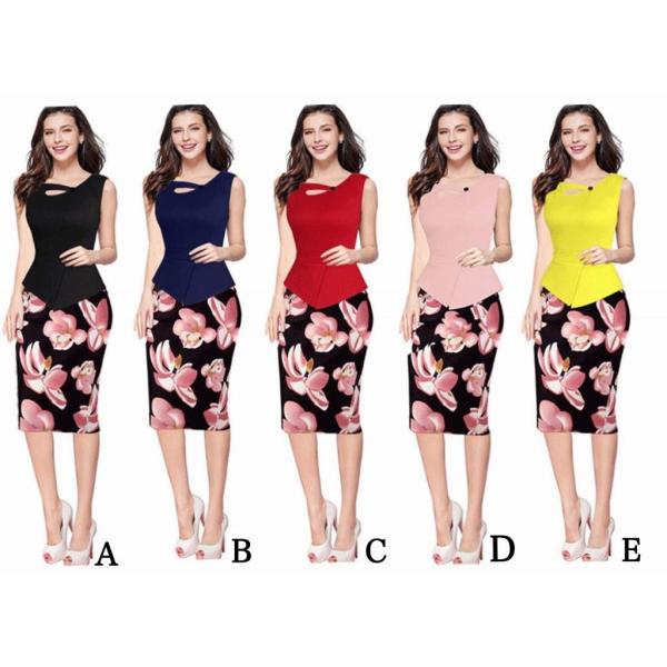 レディース　大きいサイズ　花柄　ノースリーブ　スカート　スリム　タイト　ボトムス　入園式　入学式　卒園式　卒業式　きれいめ　おしゃれ　お呼ばれ　フォーマル　ブルー　ブラック　レッド　イエロー　ピンク　S　M　L　XL　2XL　送料無料