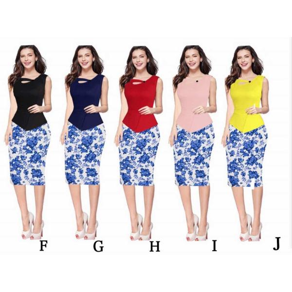レディース　大きいサイズ　花柄　ノースリーブ　スカート　スリム　タイト　ボトムス　入園式　入学式　卒園式　卒業式　きれいめ　おしゃれ　お呼ばれ　フォーマル　ブルー　ブラック　レッド　イエロー　ピンク　S　M　L　XL　2XL　送料無料