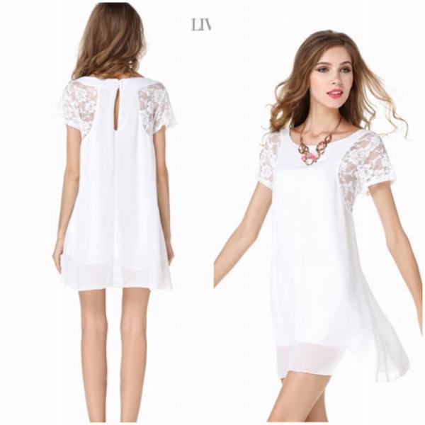 レディース　大きいサイズ　ワンピース　シフォン　半袖　ミニ丈　スカート　春　夏　カジュアル　キュート　可愛い　フェミニン　きれいめ　上品　エレガント　おしゃれ　お出かけ　デイリー　普段着　ブラック　ネイビー　ホワイト　S　M　L　XL　2XL　送料無料