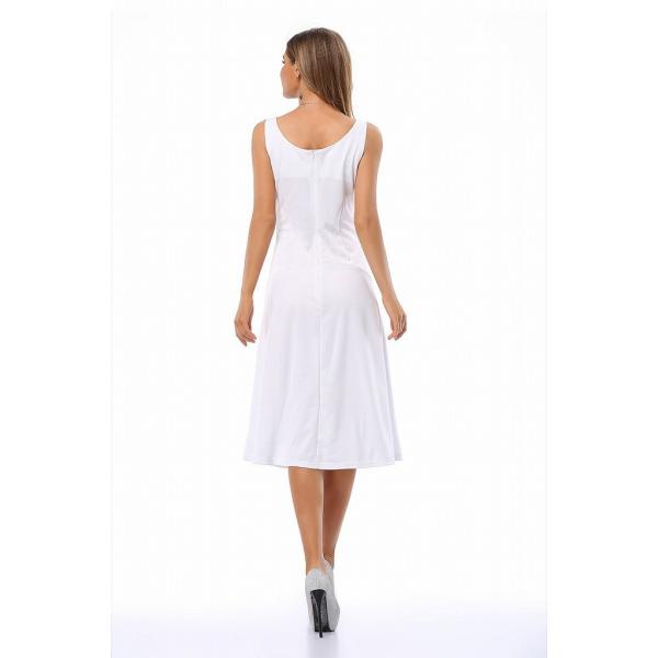 レディース　ワンピース　ノースリーブ　Vネック　ミモレ丈　無地　シンプル　フレア　キュート　カジュアル　大人可愛い　フェミニン　オフィス　パーティ　デート　お出かけ　ホワイト　ブラック　ブルー　レッド　S　M　L　XL　XXL　送料無料