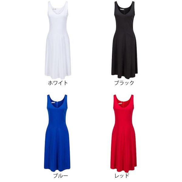 レディース　ワンピース　ノースリーブ　Vネック　ミモレ丈　無地　シンプル　フレア　キュート　カジュアル　大人可愛い　フェミニン　オフィス　パーティ　デート　お出かけ　ホワイト　ブラック　ブルー　レッド　S　M　L　XL　XXL　送料無料