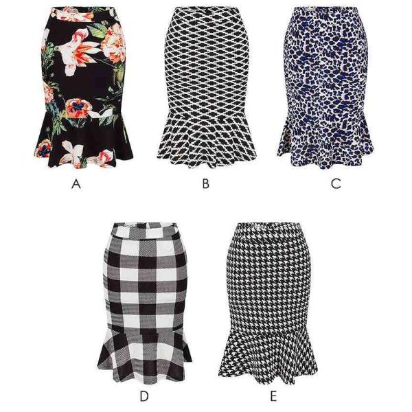 レディース　ボトムス　スカート　ミモレ丈　トランペットスカート　フレア　総柄　花柄　キュート　カジュアル　大人可愛い　フェミニン　オフィス　デート　お出かけ　デイリー　ブラック　S　M　L　XL　XXL　送料無料