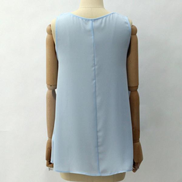 レディース　トップス　カットソー　Tシャツ　ノースリーブ　ボトミングシャツ　シフォン　ラウンドネック　無地　シンプル　キュート　カジュアル　大人可愛い　フェミニン　オフィス　デート　ブルー　ブラック　グリーン　ホワイト　S　M　L　XL　XXL　送料無料