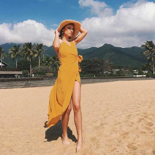 レディース　ワンピース　Vネック　ノースリーブ　マキシ丈　サマードレス　ラップ　無地　セクシー　キュート　カジュアル　大人可愛い　フェミニン　デート　お出かけ　デイリー　リゾート　イエロー　ホワイト　S　M　L　XL　XXL　送料無料