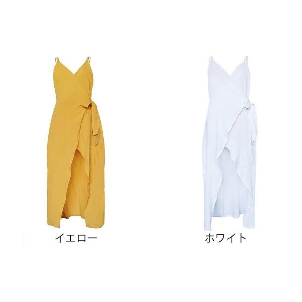 レディース　ワンピース　Vネック　ノースリーブ　マキシ丈　サマードレス　ラップ　無地　セクシー　キュート　カジュアル　大人可愛い　フェミニン　デート　お出かけ　デイリー　リゾート　イエロー　ホワイト　S　M　L　XL　XXL　送料無料