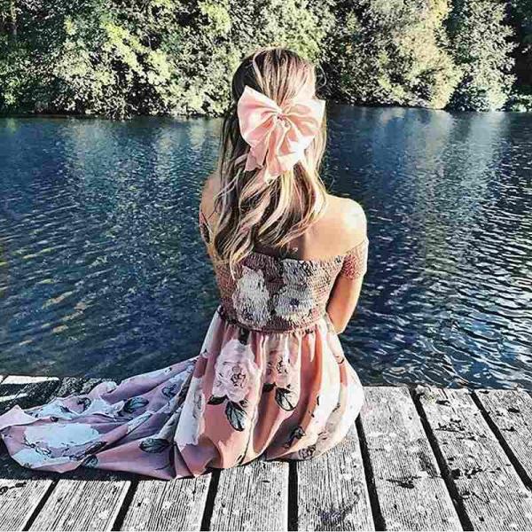 レディース　ワンピース　オフショルダー　半袖　マキシ丈　フィッシュテール　花柄　総柄　キュート　カジュアル　大人可愛い　フェミニン　デート　お出かけ　デイリー　リゾート　ピンク　S　M　L　XL　XXL　送料無料