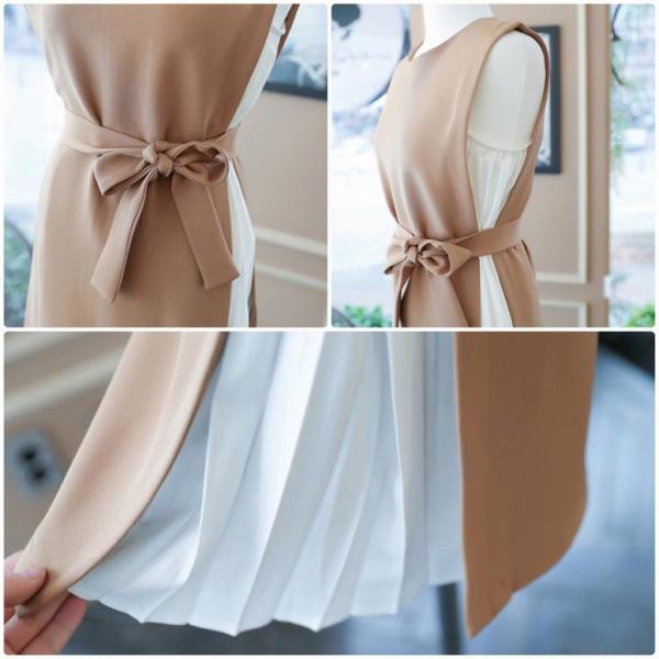 レディース　ワンピース　ミニ丈　ノースリーブ　レイヤード風　春　夏　スカート　カジュアル　キュート　可愛い　フェミニン　きれいめ　上品　エレガント　おしゃれ　お出かけ　デイリー　普段着　ブラウン　S　M　L　XL　サイズ　送料無料