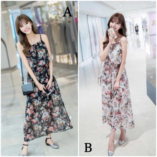 レディース　ワンピース　マキシ丈　花柄　ボタニカル柄　春　夏　スカート　カジュアル　キュート　可愛い　フェミニン　きれいめ　上品　エレガント　おしゃれ　お出かけ　デイリー　普段着　ホワイト　ブラック　S　M　L　XL　サイズ　送料無料