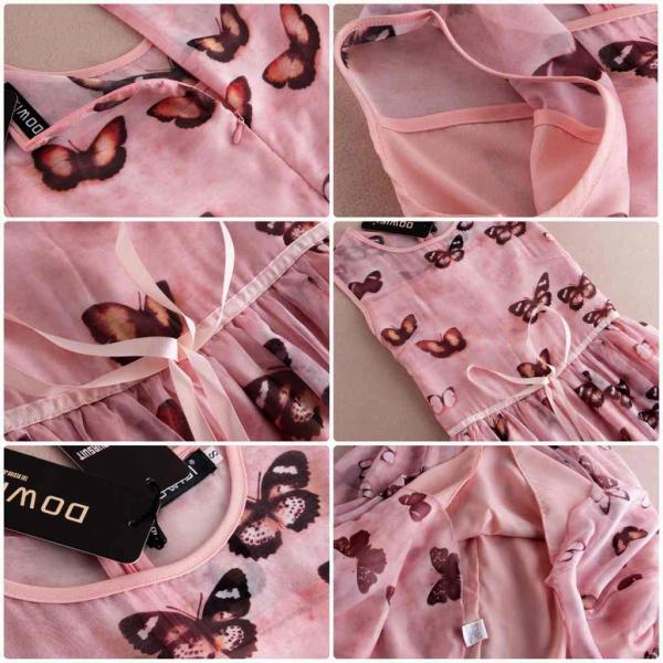 レディース　ワンピース　ノースリーブ　マキシ丈　蝶　春　夏　スカート　カジュアル　キュート　可愛い　フェミニン　きれいめ　上品　エレガント　おしゃれ　お出かけ　デイリー　普段着　ピンク　S　M　L　XL　サイズ　送料無料