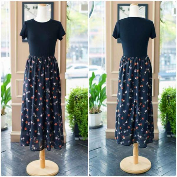 レディース　シフォン　ワンピース　ドレス　半袖　花柄　ロング丈　春　夏　スカート　カジュアル　キュート　可愛い　フェミニン　きれいめ　上品　エレガント　おしゃれ　お出かけ　デイリー　普段着　ブラック　S　M　L　XL　サイズ　送料無料
