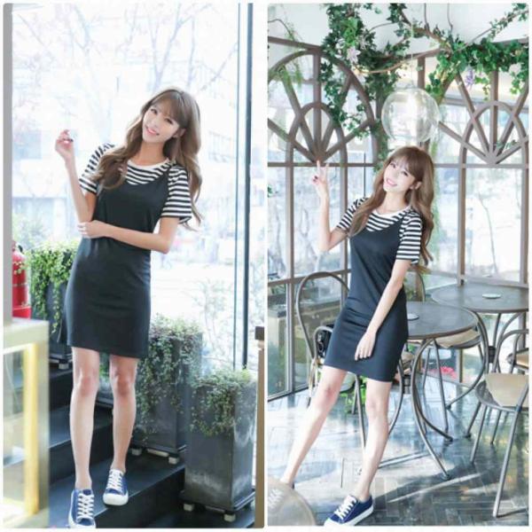 レディース　ボーダーTシャツ　キャミワンピ　ワンピース　半袖　ミニ丈　春　夏　スカート　カジュアル　キュート　可愛い　フェミニン　きれいめ　上品　エレガント　おしゃれ　お出かけ　デイリー　普段着　ブラック　S　M　L　XL　サイズ　送料無料