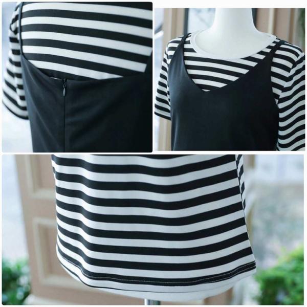 レディース　ボーダーTシャツ　キャミワンピ　ワンピース　半袖　ミニ丈　春　夏　スカート　カジュアル　キュート　可愛い　フェミニン　きれいめ　上品　エレガント　おしゃれ　お出かけ　デイリー　普段着　ブラック　S　M　L　XL　サイズ　送料無料