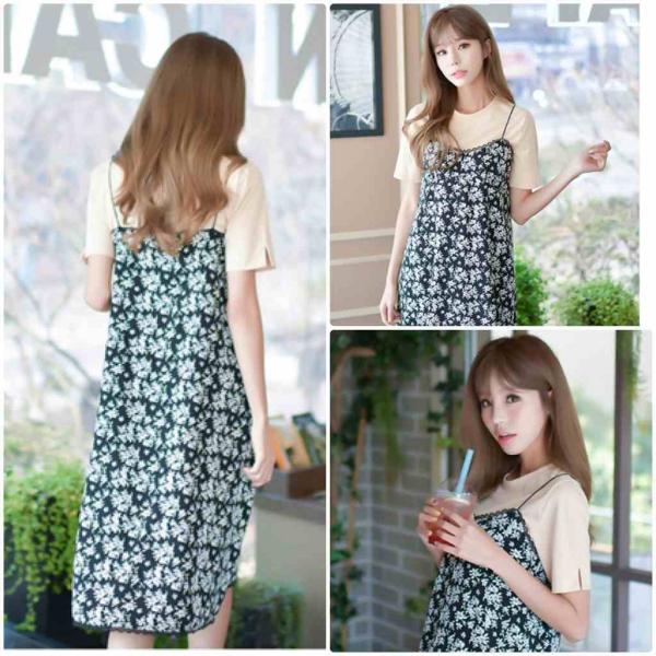 レディース　キャミワンピ　ワンピース　花柄　ボタニカル柄　ミディ丈　春　夏　スカート　カジュアル　キュート　可愛い　フェミニン　きれいめ　上品　エレガント　おしゃれ　お出かけ　デイリー　普段着　ブラック　S　M　L　XL　サイズ　送料無料