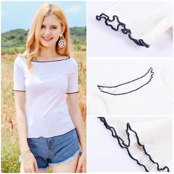 レディース　Tシャツ　カットソー　無地　半袖　ショートスリーブ　夏　春　ラウンドネック　トップス　カジュアル　キュート　大人　可愛い　フェミニン　おしゃれ　お出かけ　普段着　デイリー　ホワイト　S　M　L　XL　サイズ　送料無料