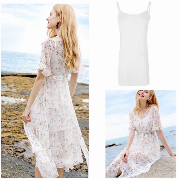 レディース　ワンピース　透け感　透け素材　半袖　花柄　Vネック　フレアスリーブ　春　夏　スカート　カジュアル　キュート　可愛い　フェミニン　きれいめ　上品　エレガント　おしゃれ　お出かけ　デイリー　普段着　ホワイト　S　M　L　XL　サイズ　送料無料