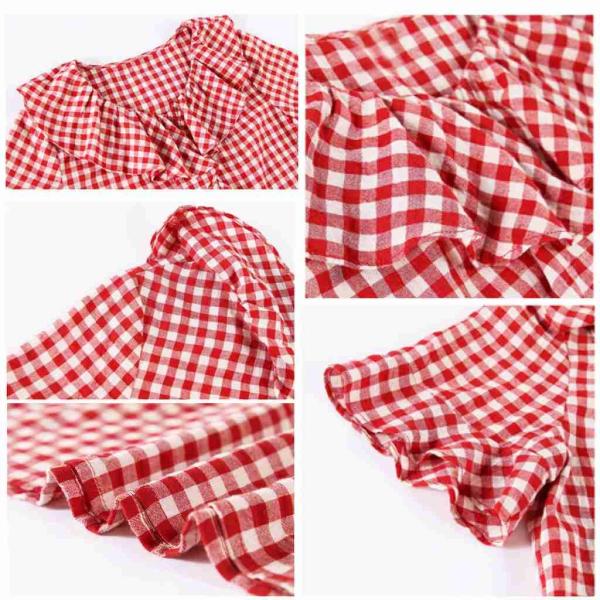レディース　チェック柄　シャツ　半袖　フレアスリーブ　ブラウス　春　夏　トップス　カジュアル　キュート　可愛い　フェミニン　きれいめ　上品　エレガント　おしゃれ　お出かけ　デイリー　普段着　レッド　S　M　L　XL　サイズ　送料無料