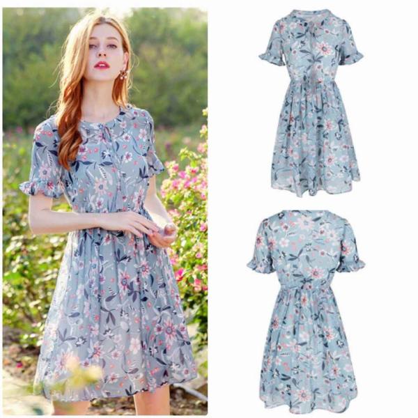 レディース　シフォン　ワンピース　ドレス　透け感　透け素材　花柄　半袖　フレアスリーブ　春　夏　スカート　カジュアル　キュート　可愛い　フェミニン　きれいめ　上品　エレガント　おしゃれ　お出かけ　デイリー　普段着　S　M　L　XL　サイズ　送料無料
