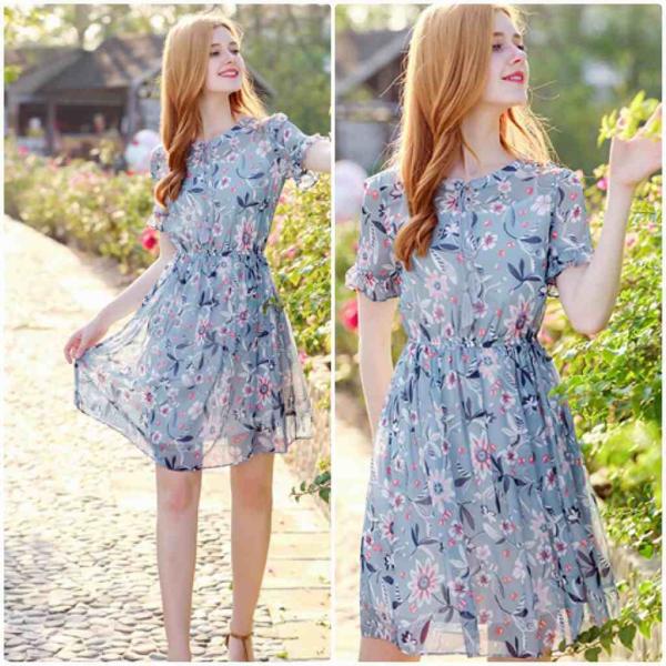 レディース　シフォン　ワンピース　ドレス　透け感　透け素材　花柄　半袖　フレアスリーブ　春　夏　スカート　カジュアル　キュート　可愛い　フェミニン　きれいめ　上品　エレガント　おしゃれ　お出かけ　デイリー　普段着　S　M　L　XL　サイズ　送料無料