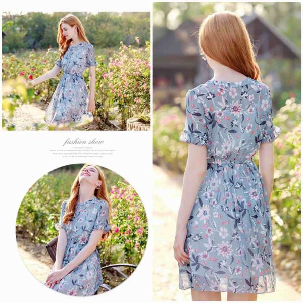 レディース　シフォン　ワンピース　ドレス　透け感　透け素材　花柄　半袖　フレアスリーブ　春　夏　スカート　カジュアル　キュート　可愛い　フェミニン　きれいめ　上品　エレガント　おしゃれ　お出かけ　デイリー　普段着　S　M　L　XL　サイズ　送料無料