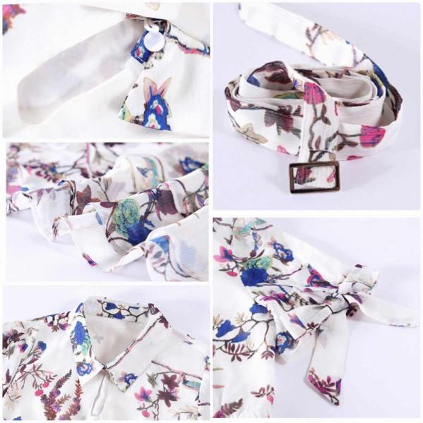 レディース　シフォン　ワンピース　ドレス　ボリュームスリーブ　花柄　半袖　春　夏　スカート　カジュアル　キュート　可愛い　フェミニン　きれいめ　上品　エレガント　おしゃれ　お出かけ　デイリー　普段着　ホワイト　S　M　L　XL　サイズ　送料無料