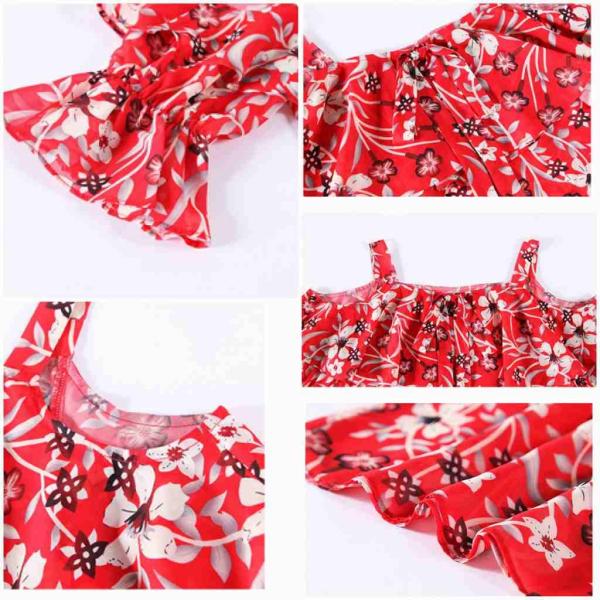 レディース　肩出し　肩見せ　オフショルダー　シフォン　ブラウス　シャツ　フレア　春　夏　トップス　カジュアル　キュート　可愛い　フェミニン　きれいめ　上品　エレガント　おしゃれ　お出かけ　デイリー　普段着　レッド　S　M　L　XL　サイズ　送料無料