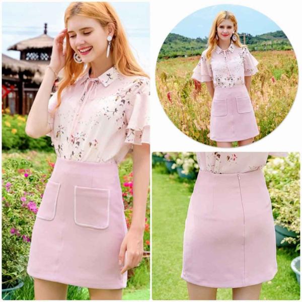 レディース　スカート　ハイウエスト　台形スカート　ポケット　タイト　スリム　春　夏　ボトムス　カジュアル　キュート　大人　可愛い　フェミニン　きれいめ　おしゃれ　お出かけ　デイリー　オフィス　普段着　ピンク　S　M　L　XL　サイズ　送料無料