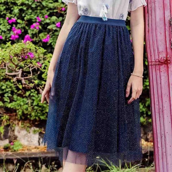 レディース　透け感　透け素材　ミディ丈　スカート　ハイウエスト　ウエストゴム　春　夏　ボトムス　カジュアル　キュート　大人　可愛い　フェミニン　きれいめ　おしゃれ　お出かけ　デイリー　オフィス　普段着　ネイビー　S　M　L　XL　サイズ　送料無料