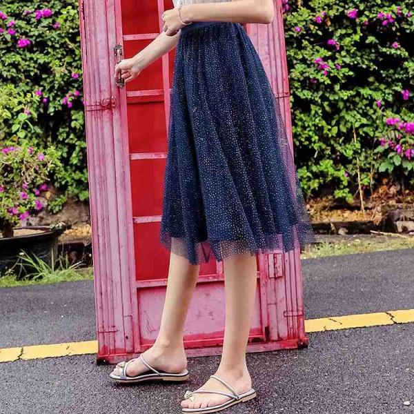 レディース　透け感　透け素材　ミディ丈　スカート　ハイウエスト　ウエストゴム　春　夏　ボトムス　カジュアル　キュート　大人　可愛い　フェミニン　きれいめ　おしゃれ　お出かけ　デイリー　オフィス　普段着　ネイビー　S　M　L　XL　サイズ　送料無料