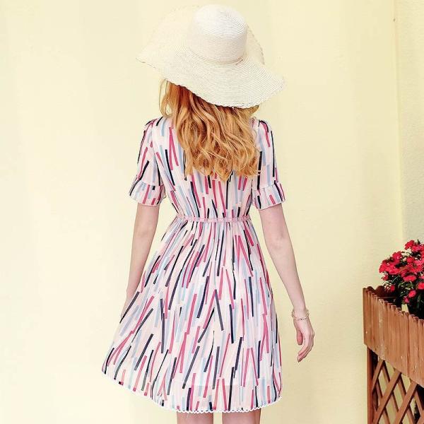 レディース　フレアスリーブ　ボリュームスリーブ　シフォン　ワンピース　ドレス　ミニ丈　春　夏　スカート　カジュアル　キュート　可愛い　フェミニン　きれいめ　上品　エレガント　おしゃれ　お出かけ　デイリー　普段着　ピンク　S　M　L　XL　サイズ　送料無料