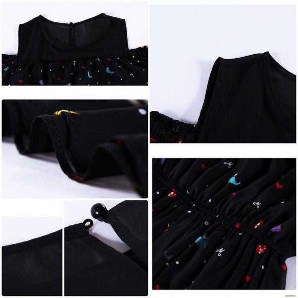 レディース　ショルダーカット　肩出し　肩見せ　オフショルダー　ワンピース　ドレス　ドット　春　夏　スカート　カジュアル　キュート　可愛い　フェミニン　きれいめ　上品　エレガント　おしゃれ　お出かけ　デイリー　ブラック　S　M　L　XL　サイズ　送料無料