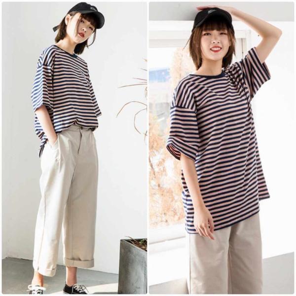 レディース　Tシャツ　カットソー　ボーダー　半袖　ショートスリーブ　夏　春　クルーネック　トップス　カジュアル　キュート　大人　可愛い　フェミニン　おしゃれ　お出かけ　普段着　デイリー　ブラック×イエロー　ブラック×イエロー　S　M　L　サイズ　送料無料